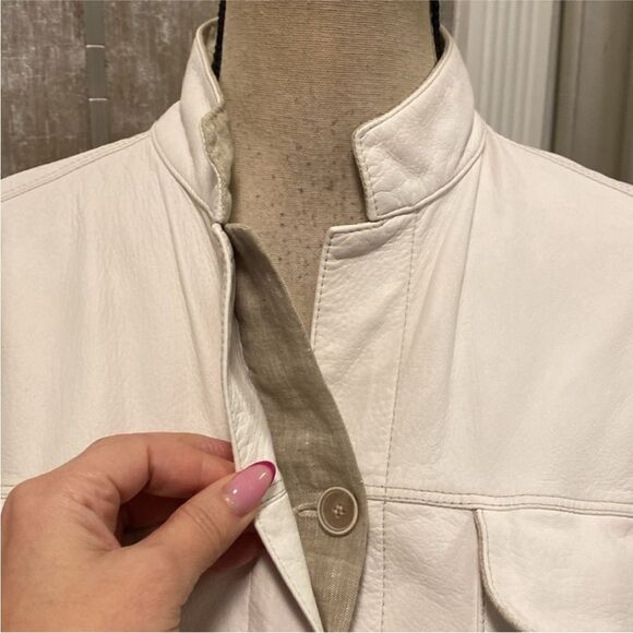 Brunello Cucinelli Women's genuine leather Cream Jacket, M - Picture 2 of 10